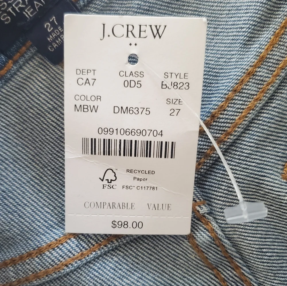 J.Crew Essential Straight Jeans Denim Women’s Size 27 NWT